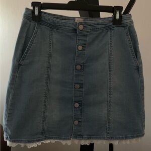 A New Day Mid Length Denim Skirt Eyelet Trim 10